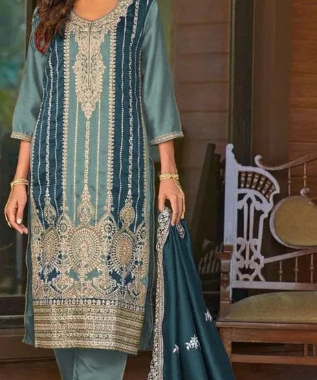 Heavy Vichitra With Embroidery Work Pakistani Top Bottom & Dupatta