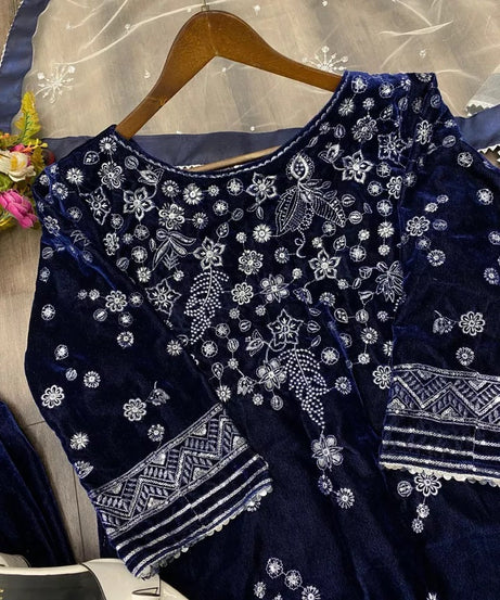 Ethnic Festival Collection Indian Stitched Viscose Velvet Top Pant Dupatta