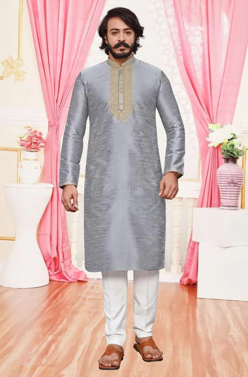 Silk With Embroidery Work Men's Kurta Pajama Set