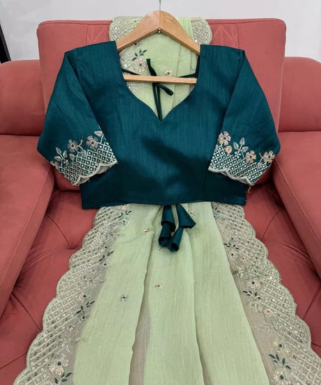 Bollywood Wedding Wear Crunchy Silk Saree, Party Wear Ethnic Sari & Blouse