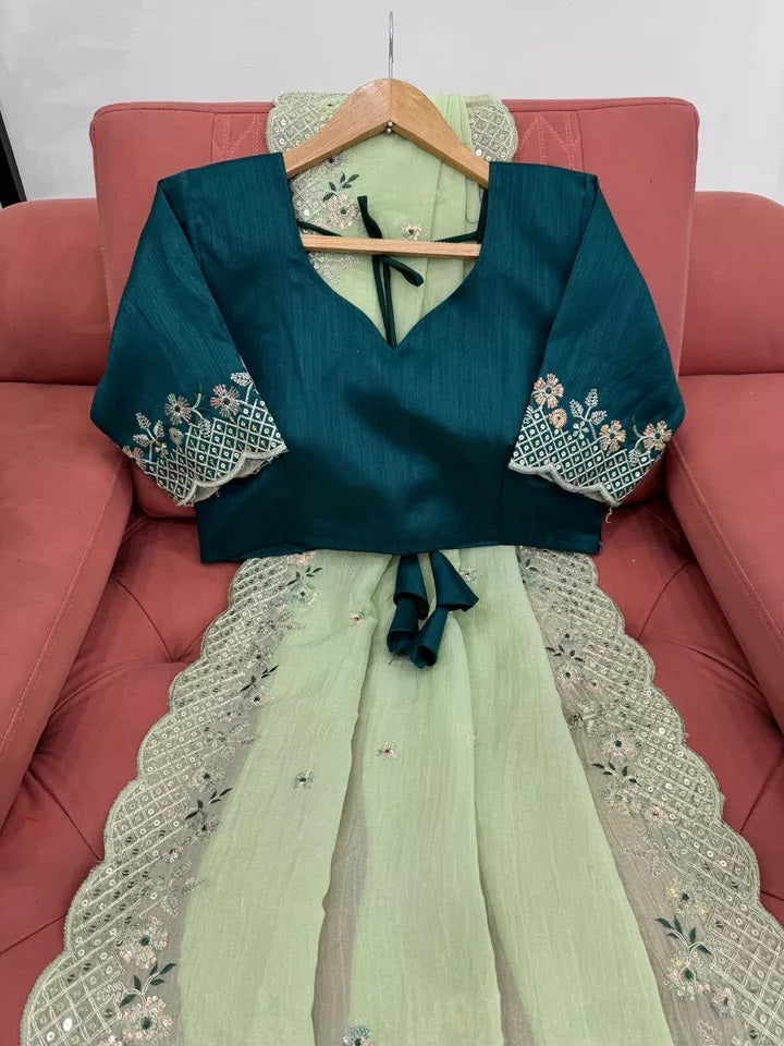 Bollywood Wedding Wear Crunchy Silk Saree, Party Wear Ethnic Sari & Blouse