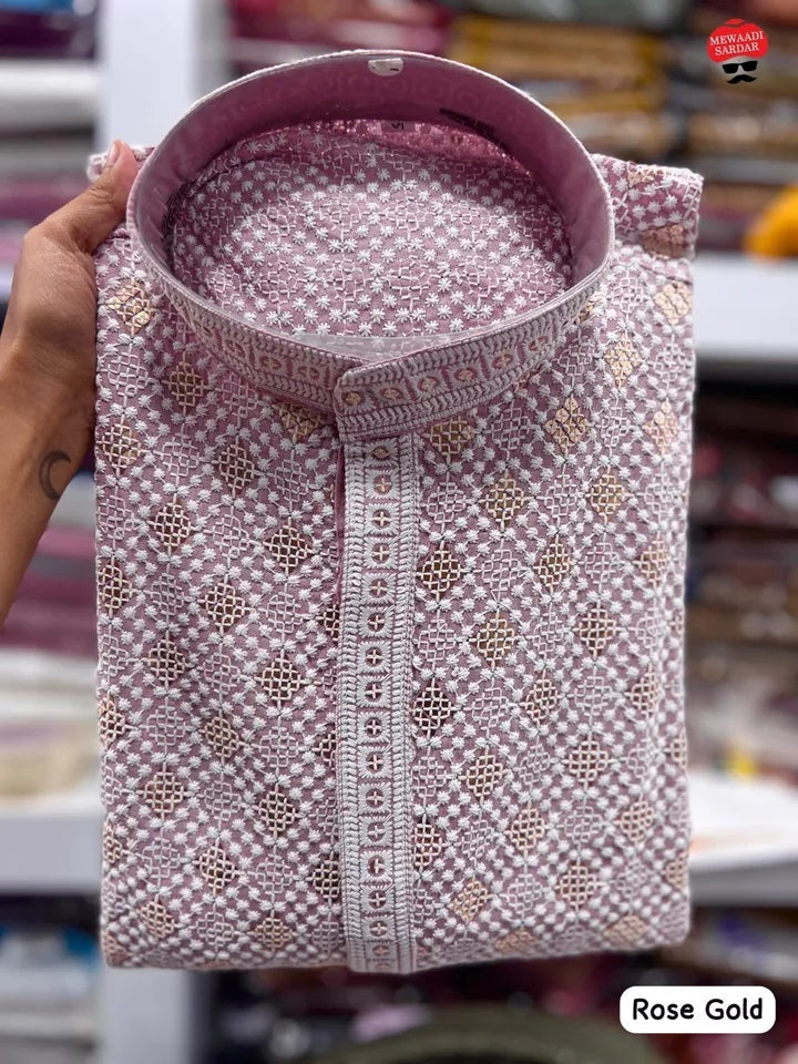 Premium Rayon Party Wedding Wear Full Stitched Kurta Pajama Set For Men's