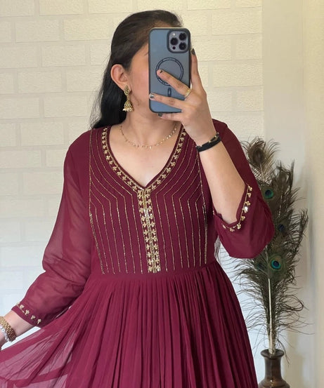 Full Stitched Traditional Wear Blooming Georgette Kurti Long Gown