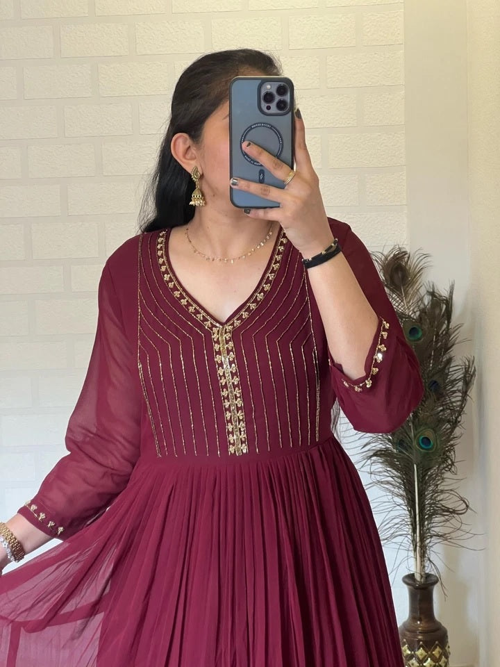 Full Stitched Traditional Wear Blooming Georgette Kurti Long Gown