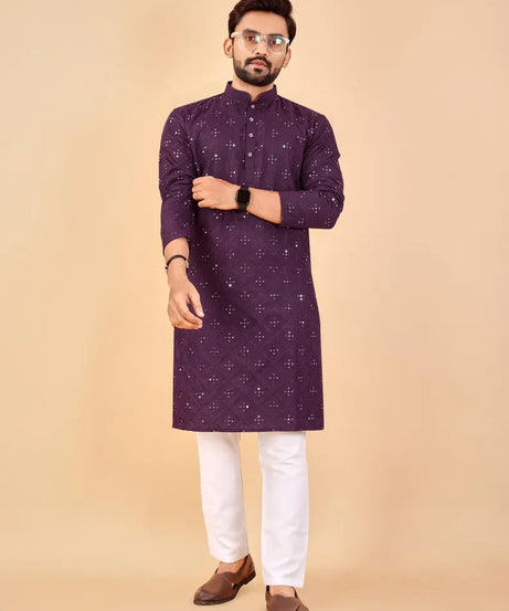 Embroidery Mirror Work Men's Kurta Pajama Set
