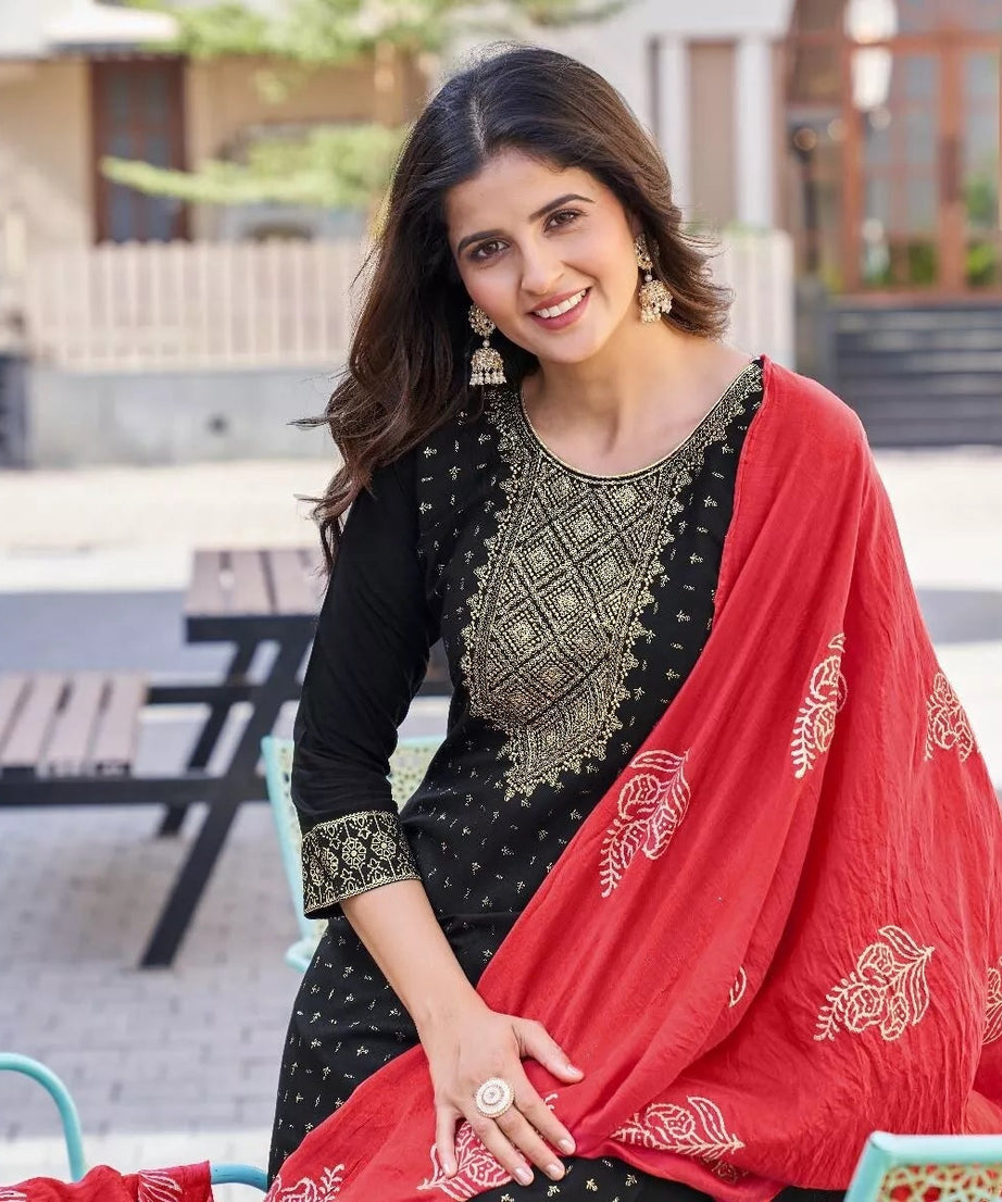 Bollywood Print With Embroidery Work Top Bottom & Dupatta