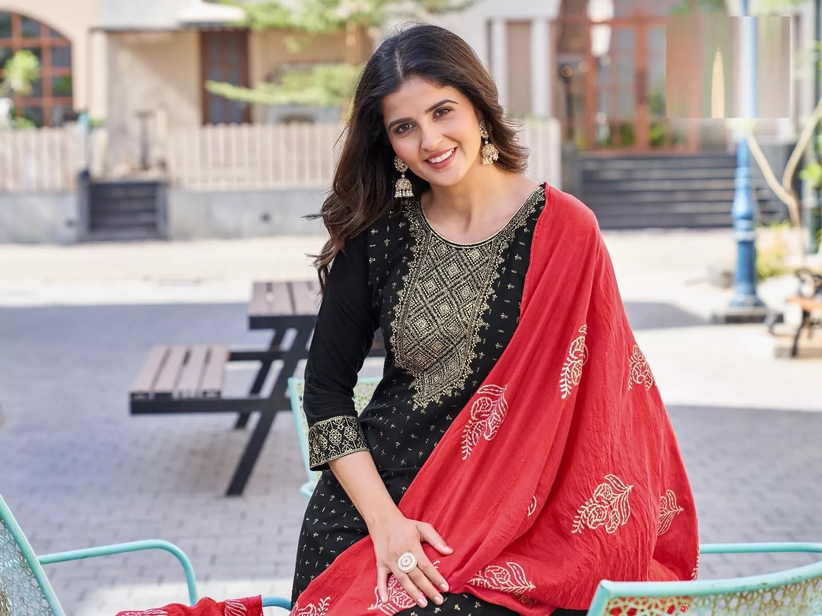 Bollywood Print With Embroidery Work Top Bottom & Dupatta