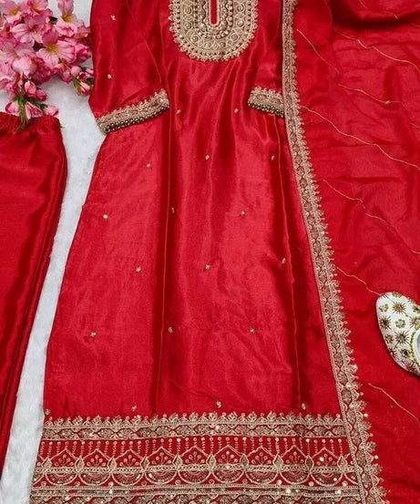 Heavy Pure Chinon Classic Stitched Kurti Bottom & Dupatta