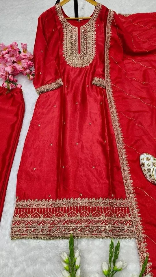 Heavy Pure Chinon Classic Stitched Kurti Bottom & Dupatta