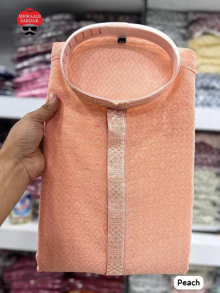 Heavy Jacquard Silk Beautiful Function Full Stitched Kurta Pajama For Men's