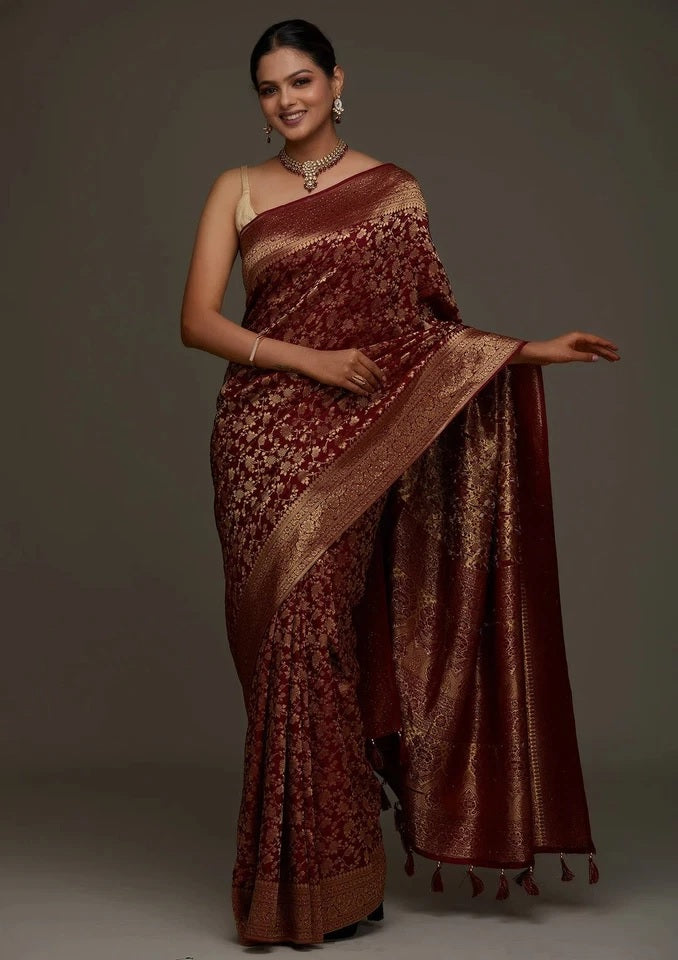 Traditional Wear Banarasi Soft Silk Saree , Designer Sari & Blouse