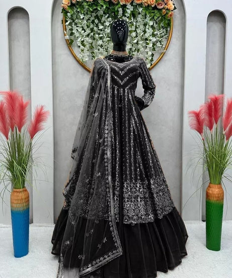 Style Faux Georgette Top Lehenga & Dupatta Set