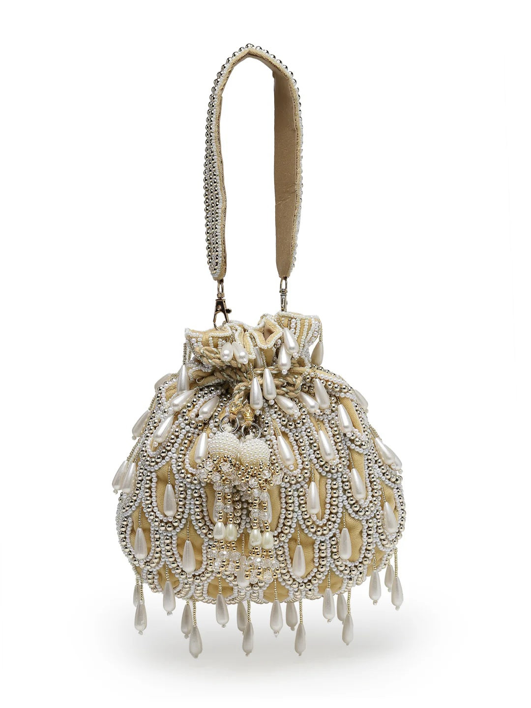 Droop Pearl Embellished Velvet Potli Bag