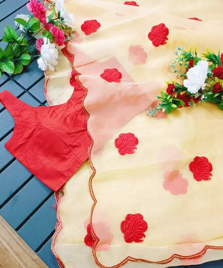 Designer Soft Light Organza Saree,Fancy Wedding Sari & Blouse