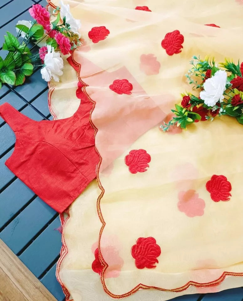 Designer Soft Light Organza Saree,Fancy Wedding Sari & Blouse