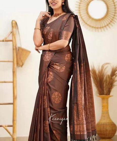 Soft Lichi Silk Rich Pallu Jacquard Work Saree With Blouse