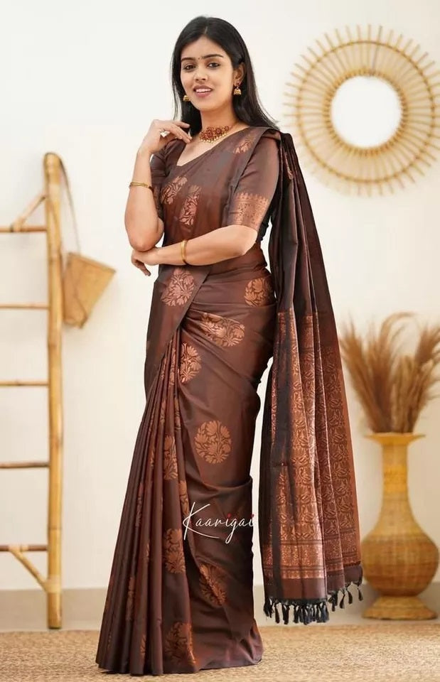 Soft Lichi Silk Rich Pallu Jacquard Work Saree With Blouse