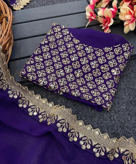 Georgette Wedding Saree & Blouse,Party Function Wear Sari & Blouse