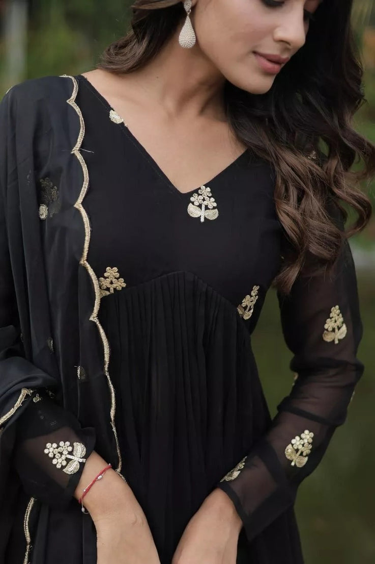 Blooming With Embroidery Work Fancy Top Bottom & Dupatta