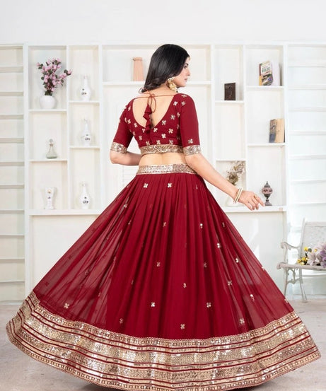 Premium Georgette Embroidery Sequence Wedding Lehenga Blouse with Dupatta 15-MA