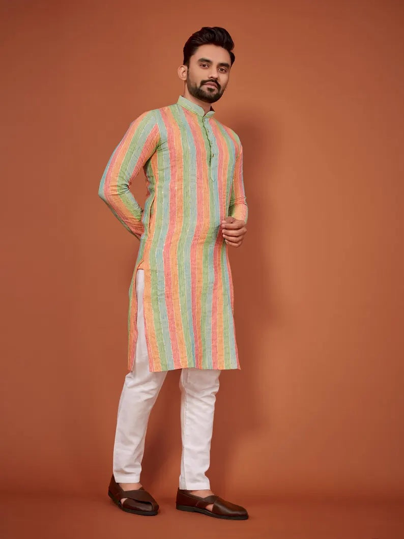 Lining Sequence Work Men's Kurta Pajama Set