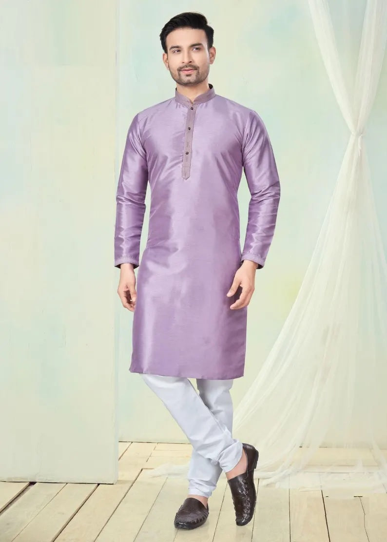 Pure Silk With Pintex Work Men's Kurta Pajama