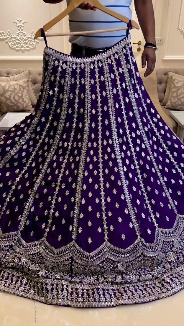Purple Georgette Beautiful Traditional Lehenga Blouse Dupatta