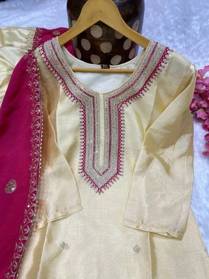 Heavy Pure Chinon Beautiful Traditional Full Stitched Kurti Bottom Dupatta