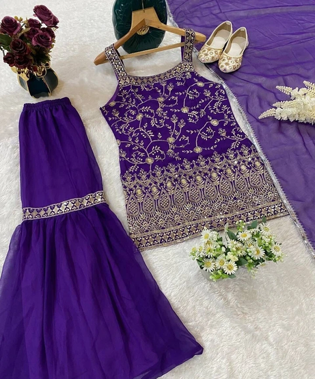 Heavy Faux Georgette Traditional Full Stitched Kurti Bottom & Dupatta Set 12-DC