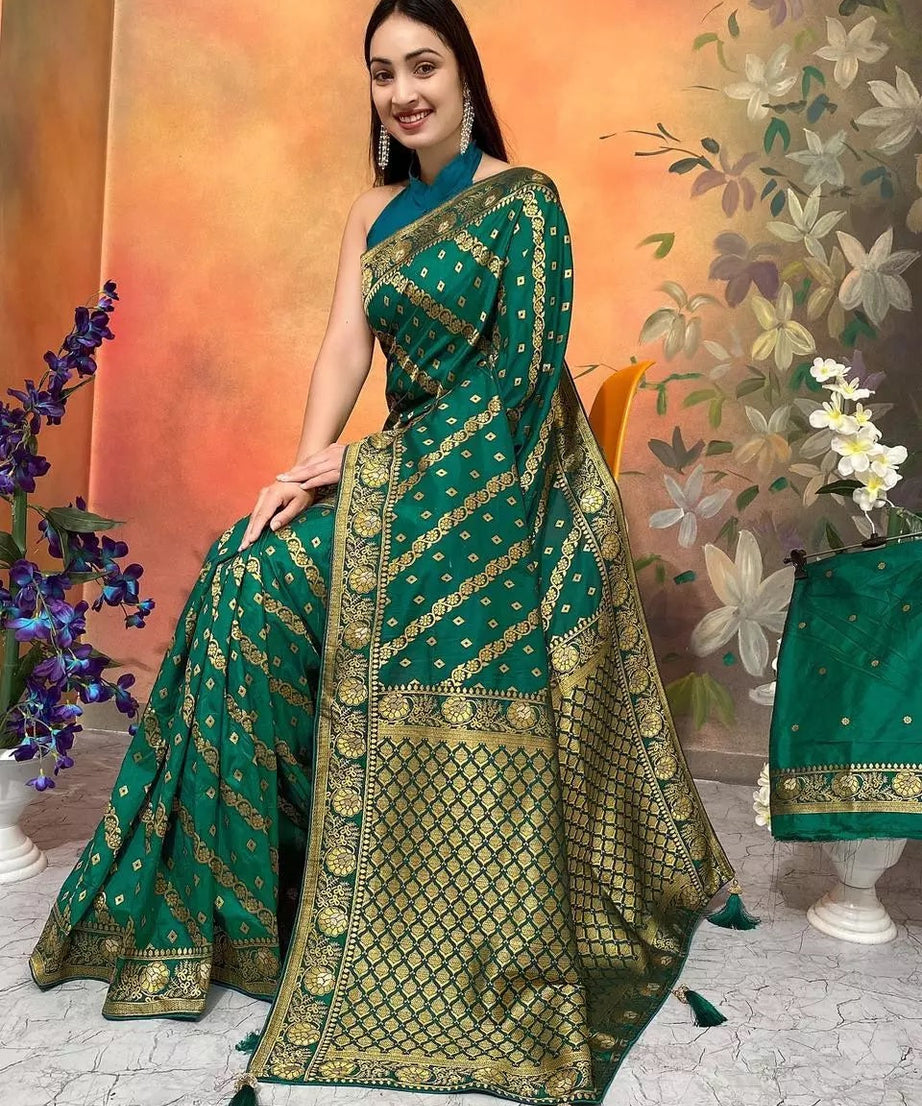 Ethnic Party Wear Indian Dola Silk Saree & Blouse