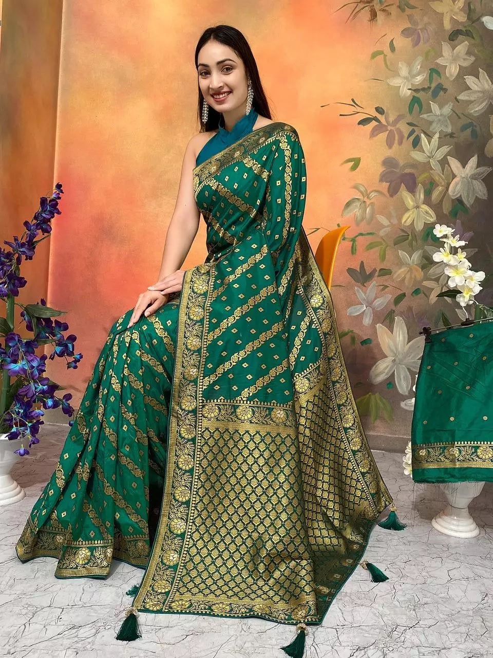 Ethnic Party Wear Indian Dola Silk Saree & Blouse