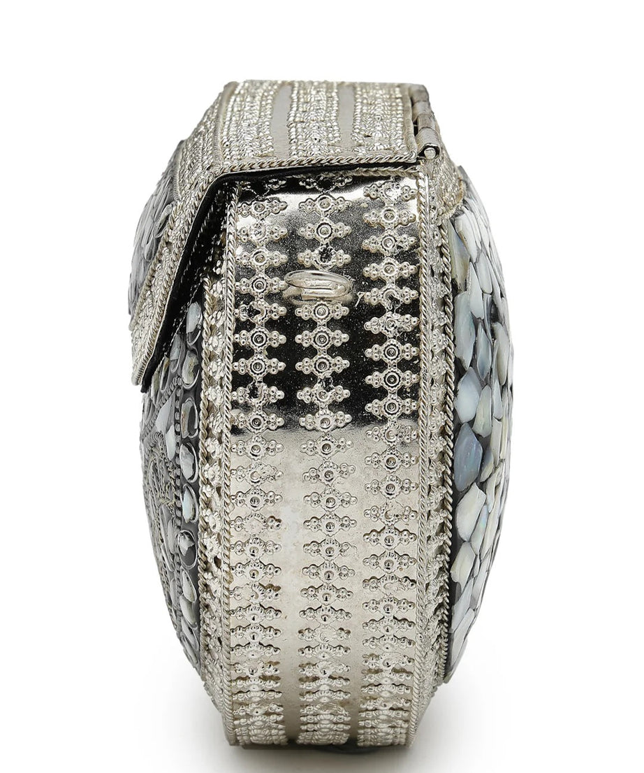 Mosaic Embellished Metal Clutch