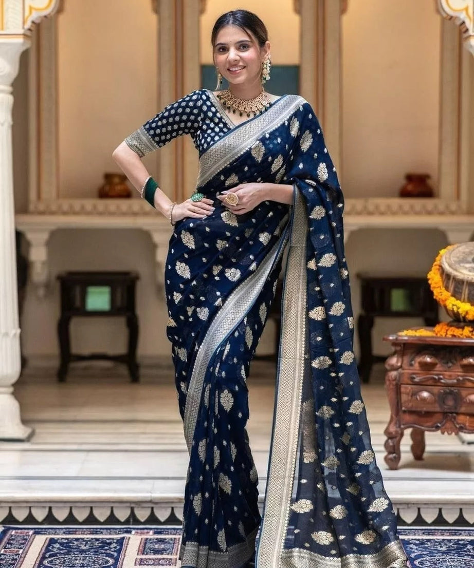 Women's Traditional Banarasi Soft Silk Saree & Blouse