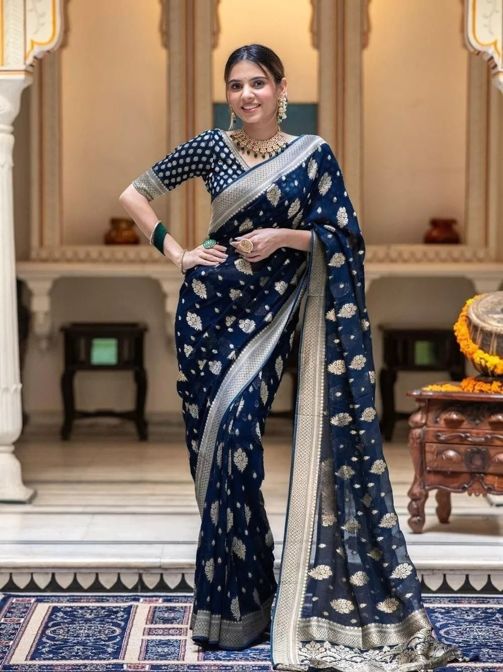Women's Traditional Banarasi Soft Silk Saree & Blouse