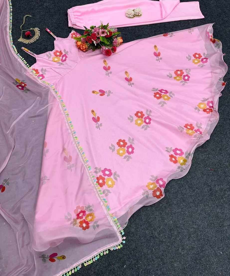 Silk Organza Stitched Beautiful Classic Anarkali Top Pant & Dupatta