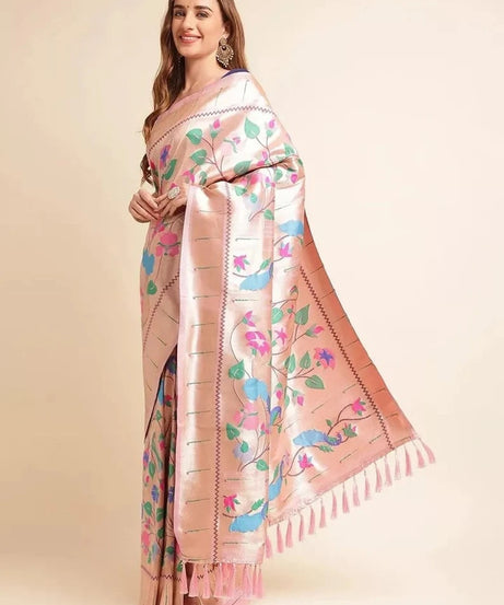 Traditional Banarasi Silk Saree with Gold Zari Weaving Sari & Blouse