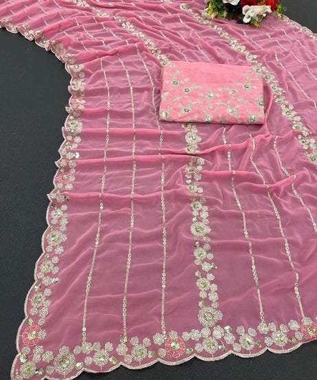 Heavy Pure Soft Georgette Bollywood Party Saree,Wedding Wear Sari With Blouse