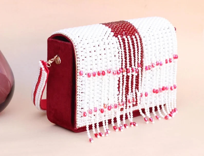 Pearl And Beads Work Clutch