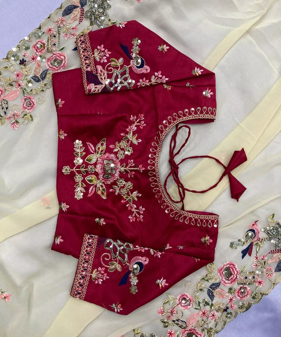Georgette With Embroidery Work  Designer Sari & Blouse