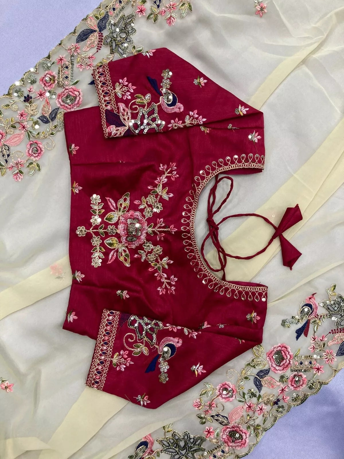 Georgette With Embroidery Work  Designer Sari & Blouse