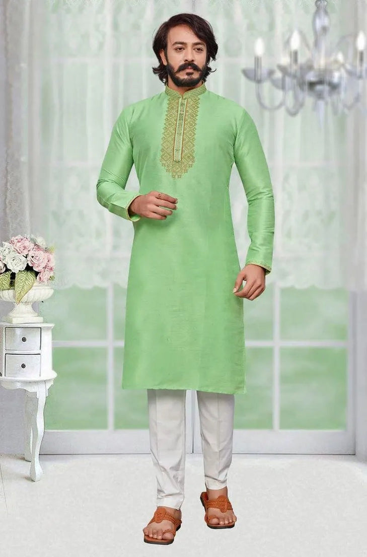 Heavy Silk With Embroidery Work Kurta Pajjama Men's Set