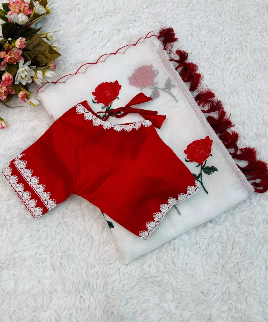 Pure Soft Chanderi Cotton Saree With Full Stitched Blouse,Wedding Sari