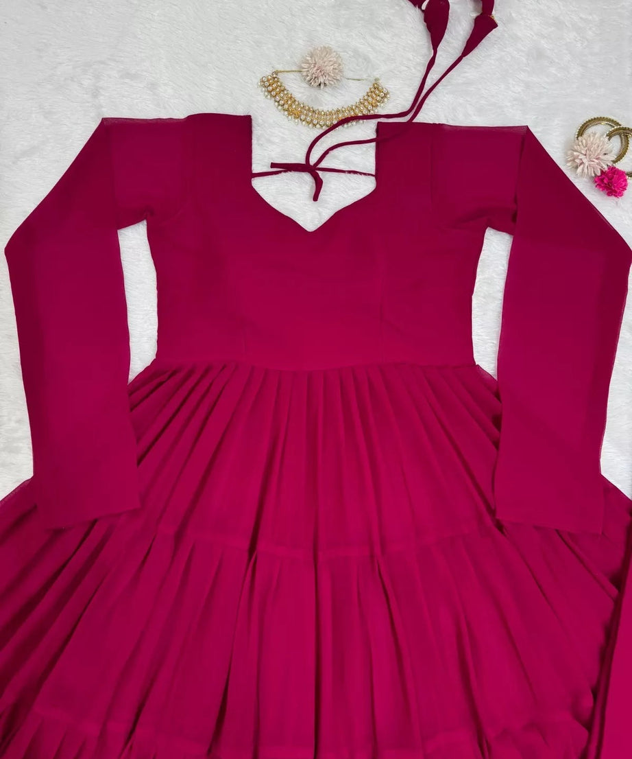 Stitched Faux Georgette Ruffle Style Anarkali Top Pant