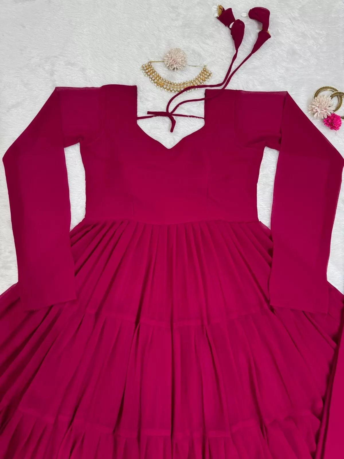 Stitched Faux Georgette Ruffle Style Anarkali Top Pant