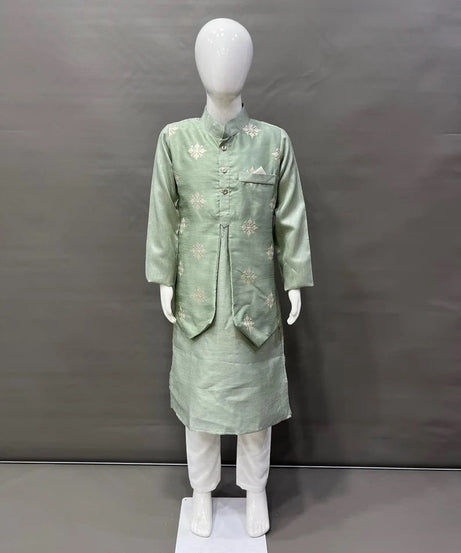 Parbon Silk With Matte Copper Sequence Work Kurta Koti Pajama Set