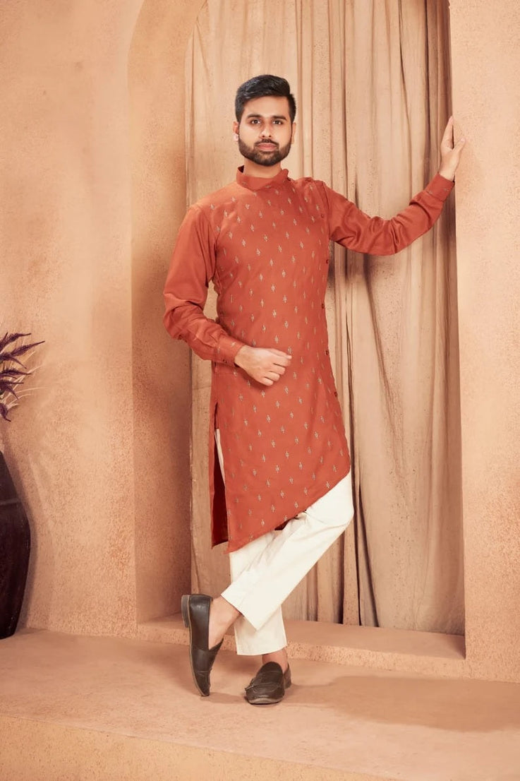 Heavy Magic Cotton With  Embroidery Butti Kurta Pajama Set for Men's