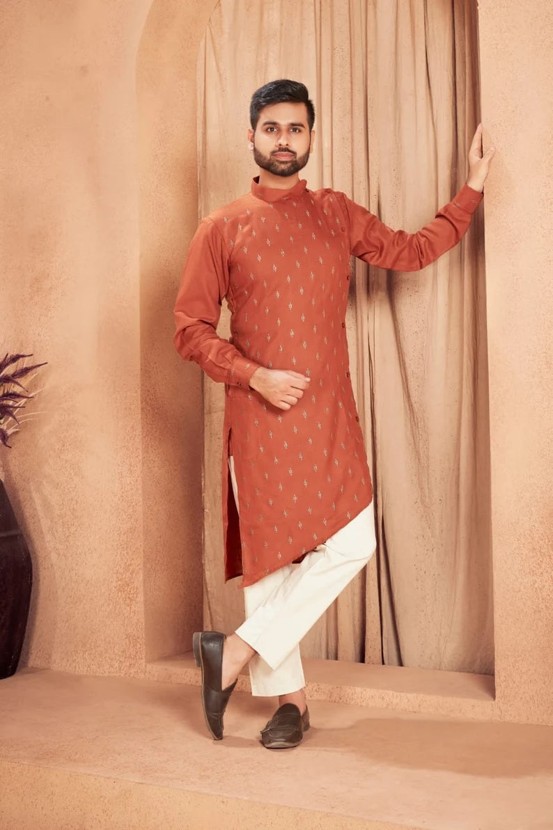 Heavy Magic Cotton With  Embroidery Butti Kurta Pajama Set for Men's