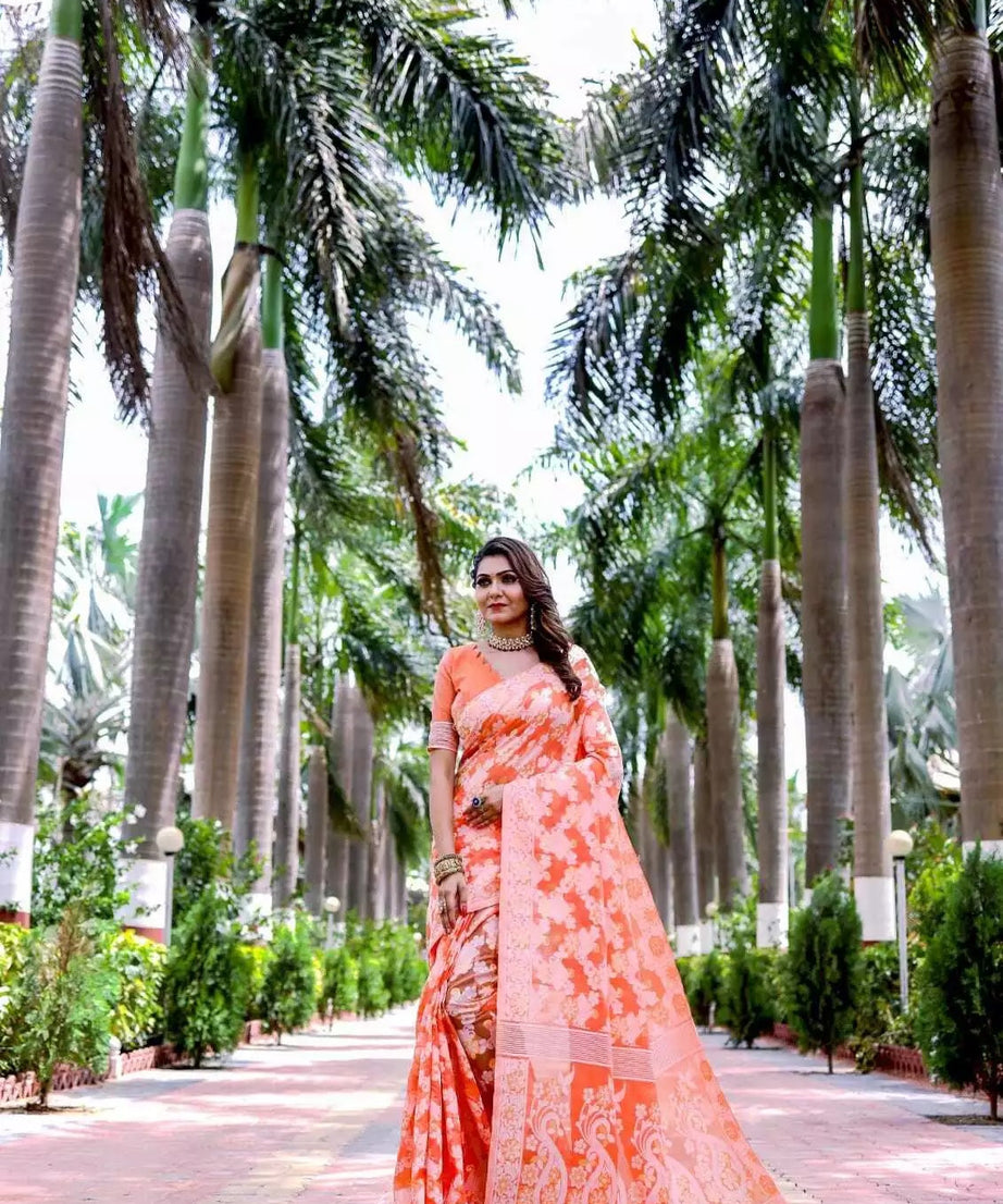 Soft Cotton Jamdani With Gold Zari Weaving Work  Sari & Blouse