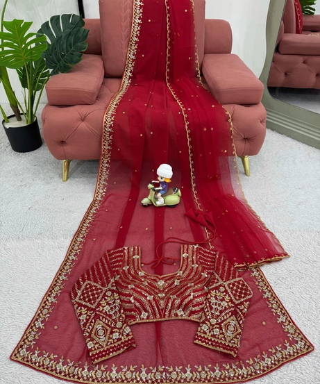 Faux Georgette Designer Traditional Saree Blouse With Dupatta 11-KD