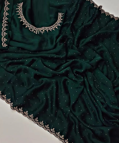 Traditional Wedding Pure Soft Satin Chiffon Saree,Stylish Sari And Blouse